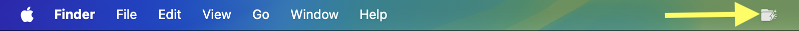 FolderyMenu icon in the macOS menu bar showing where to open custom file menus